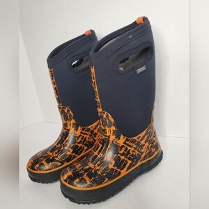 Kids Waterproof Bogs Boots - Orange and Black